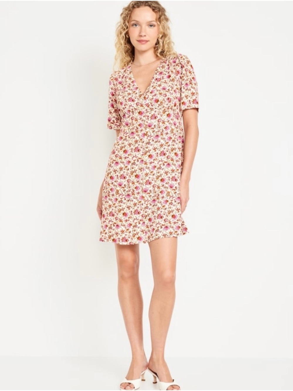 Old Navy Pink Floral V-Neck Mini Dress